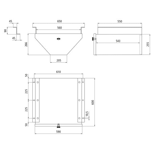 Työkalulaatikko S-Box, 590/205x265x600, teliväli, alu/rst, kannakkeella