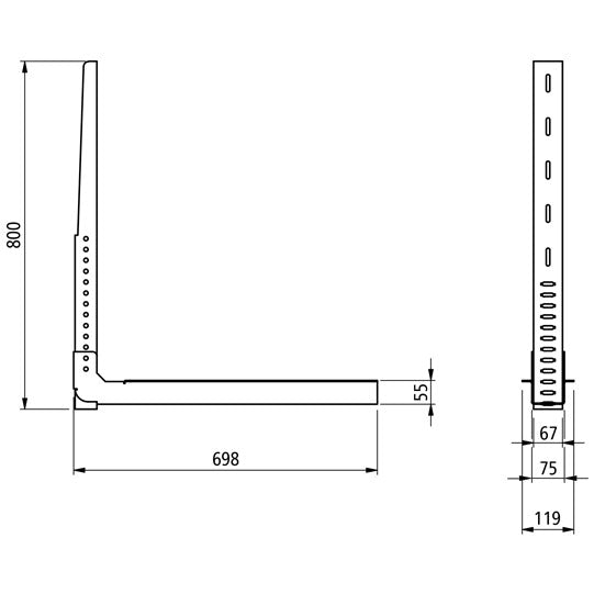 Tool box bracket set (2 pcs), adjustable, 3mm Magnelis, 698x800