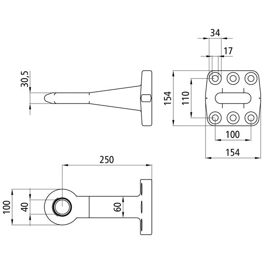Drawbar eye Ø 40 w/ flange, 6-hole, w/out plate and screws