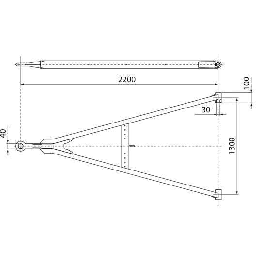 Drawbar GNZ 27 straight, UNP, SB, 2200/1300/100/30 mm, eye 40 m