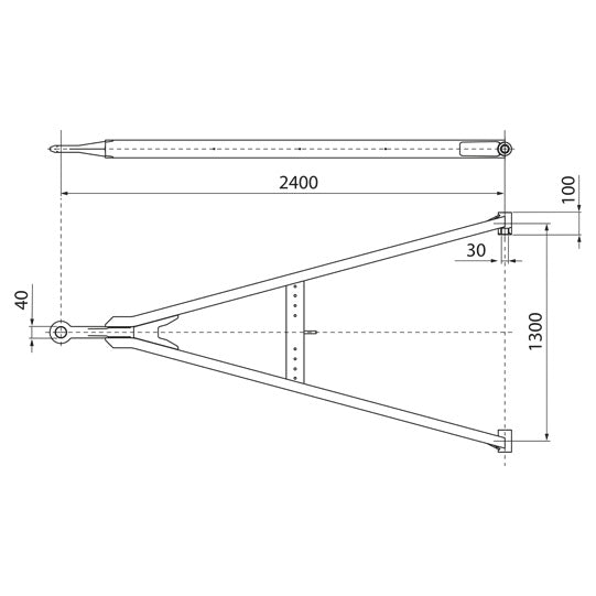 Drawbar GNZ 27 straight, UNP, SB, 2400/1300/100/30 mm, eyelet 4