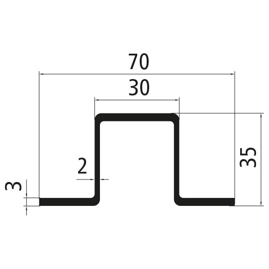 Aluminium Top-hat-profil 35 mm hög, rå yta