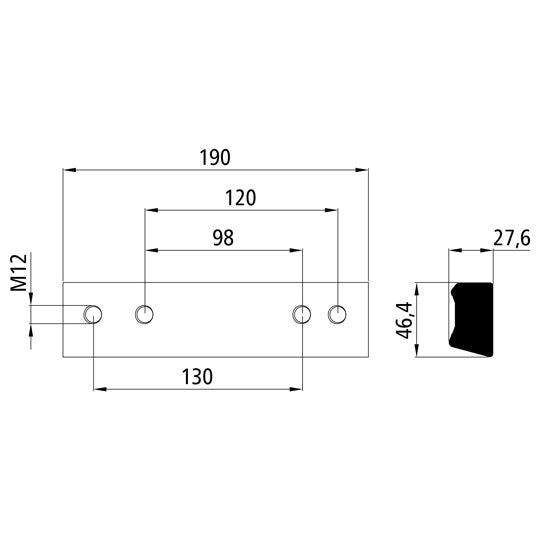 Threaded rail, 98/120 mm, aluminum, raw, Leg. EN AW-6005A T6