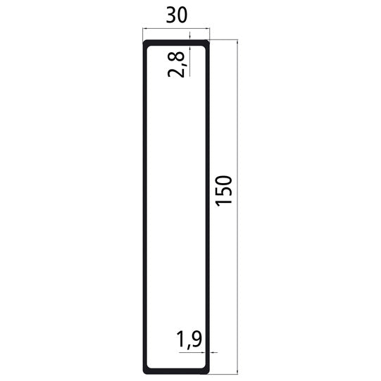 Alumiininen 30 mm:n asennuslista, 150 mm, epoksipohjamaalattu