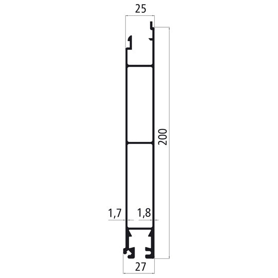 Aluminium 25 mm SL, 200 mm lower part f. angled seal, epoxy gr.