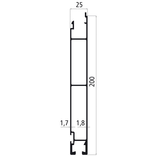 Aluminium 25 mm SL, 200 mm lower part f. rear seal, epoxy gr.