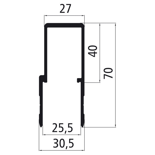 25 mm ihålig kammarkant i aluminium, epoxiprimerad