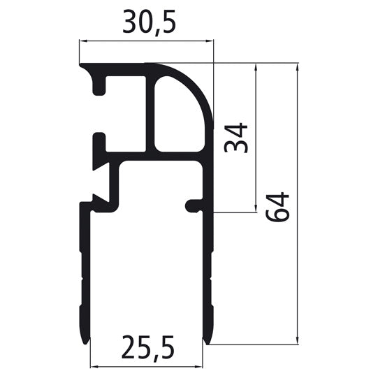 25 mm aluminiumkantlist för K20-stolpar Bakpanel, epoxiprimer