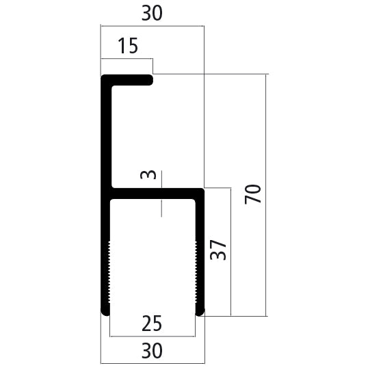 Aluminum 25 mm, edging profile with angle, epoxy primer