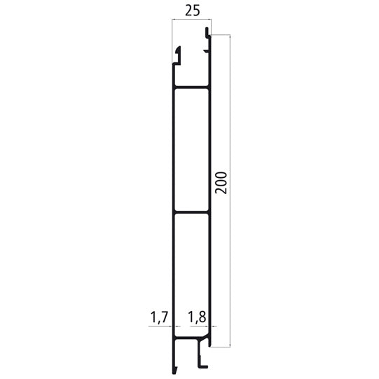 Aluminium 25 mm SL, 200 mm centre section, mill finish