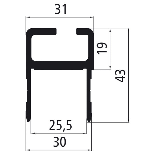 25 mm aluminium edging f. K4 stanchions, mill finish