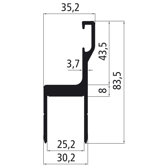 Aluminium 25 mm edging w. straight flag f. gasket, bR pressed