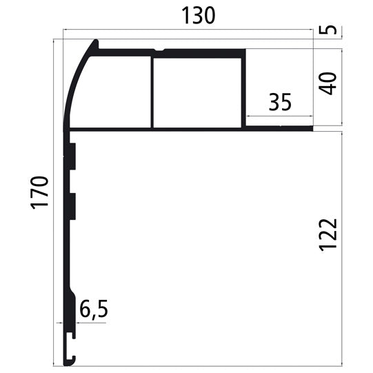 Aluminium roof chord 170 mm press fit