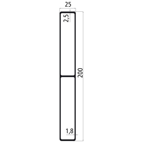Aluminium 25 mm insertion slat, 200 mm, mill finish