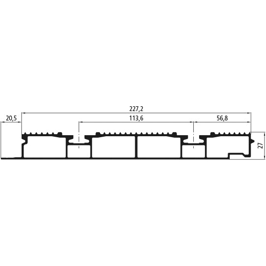 Aluminium floor profile 27 mm w/ airline channel, press-finishe