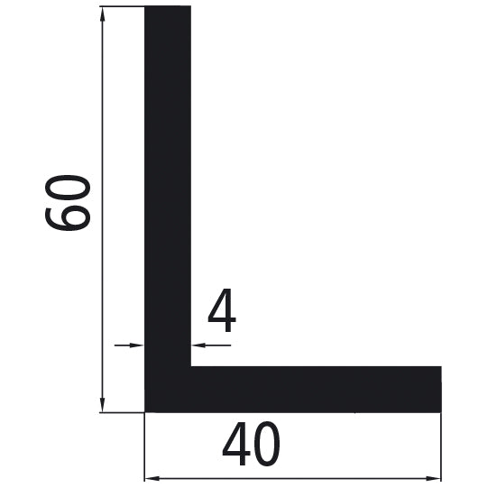 Aluminum angle profile 60x40x4 mm, bright pressed
