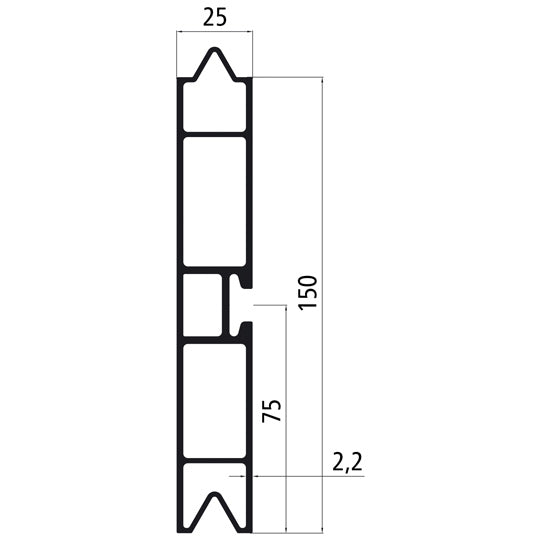 Aluminium 25 mm push-on batten, 150 mm, w/ airline system, pres