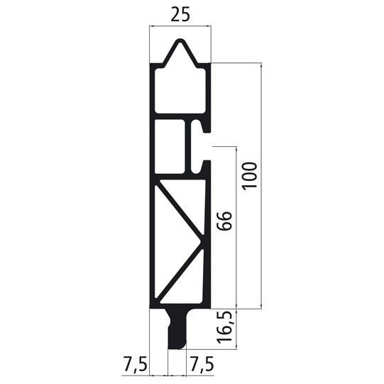 Aluminium 25 mm pallet stop bar, 100 mm, w/ airlines, w/out mil