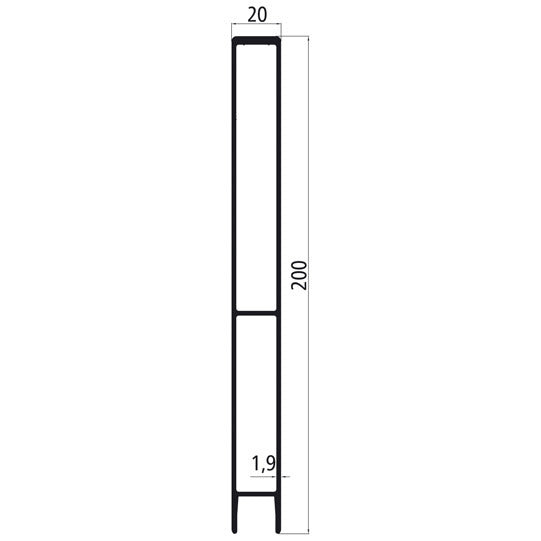 Aluminium 20 mm plug, 200 mm upper part, anodised