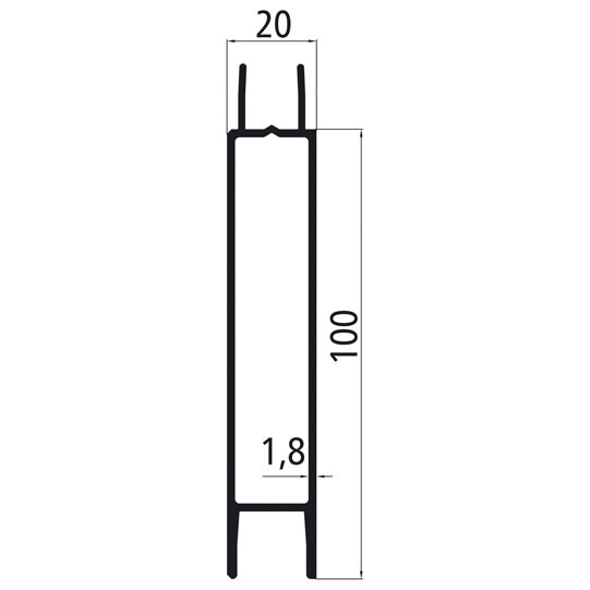 Aluminium 20 mm plugg, 100 mm mittsektion, anodiserad