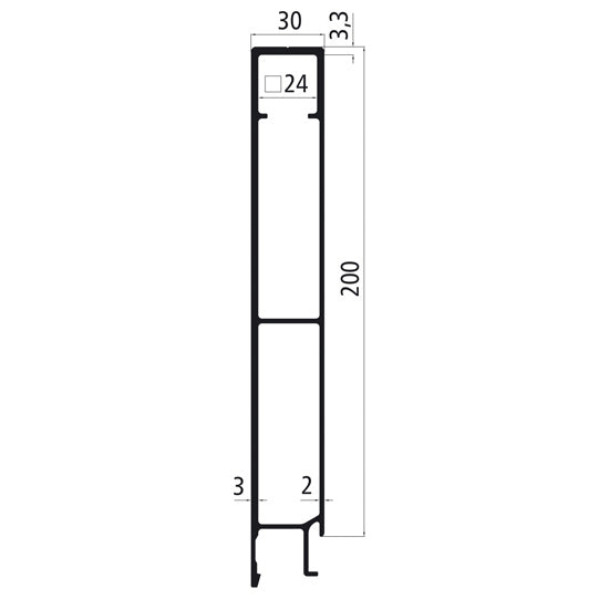 Aluminium 30 mm SL, 200 mm upper part, anodised