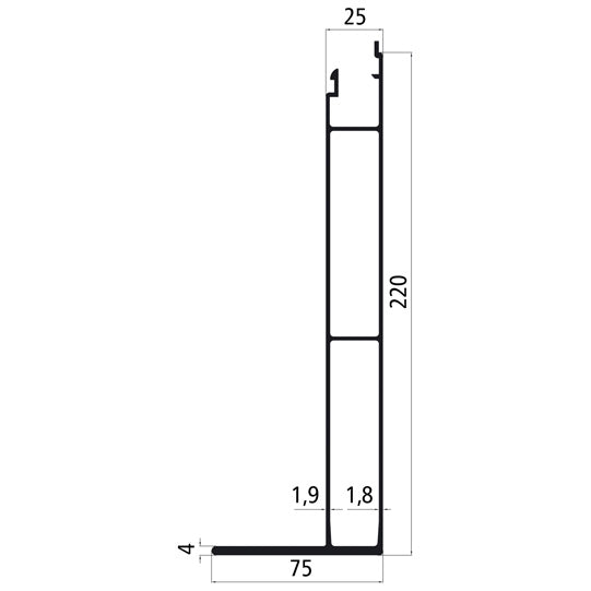 Alu 25 SL, 220 lower part w. angle, anodized