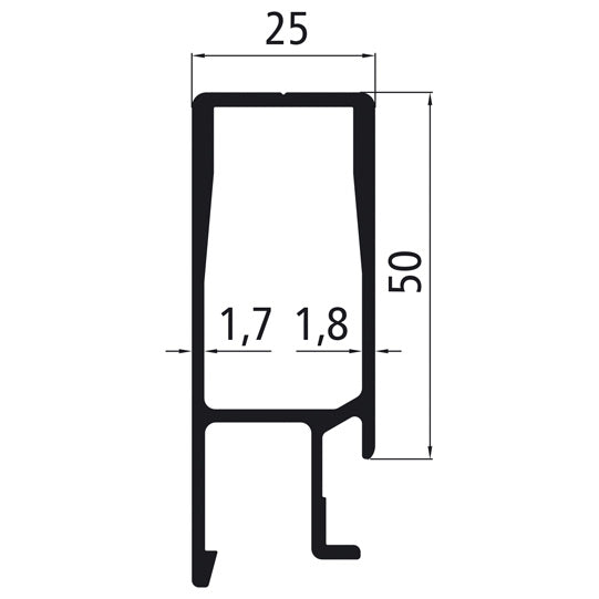 Aluminium 25 mm SL, 50 mm övre del, anodiserad