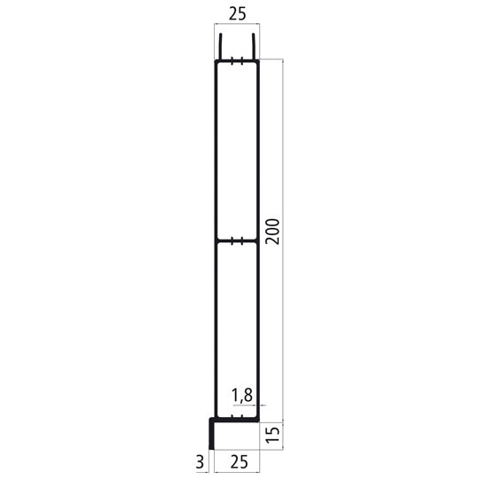 Aluminium 25 mm plug, 200 mm lower part w. flag, anodised