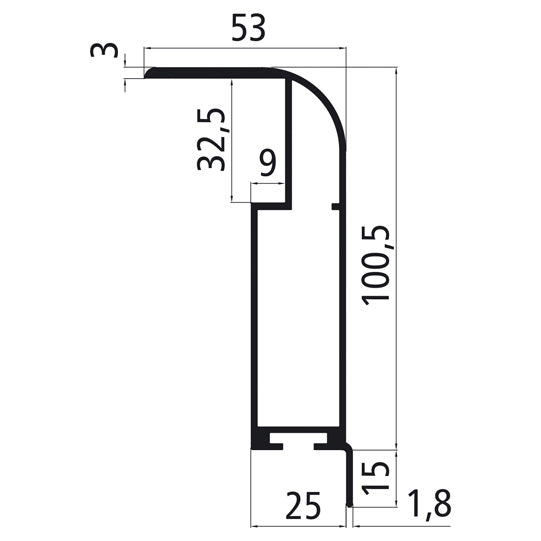 Aluminiumprofil 100,5x25mm, anodiserad