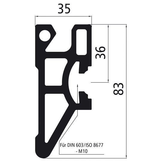 Aluminium combi bumper, f. M10 screws, anodised