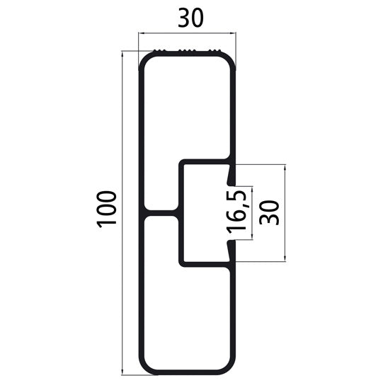Sivusuojaprofiili 100x30 RAL 9005 musta pituus 6000 mm