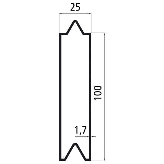 Aluminum 25 mm push-on batten, 100 mm, w/o CTR bar