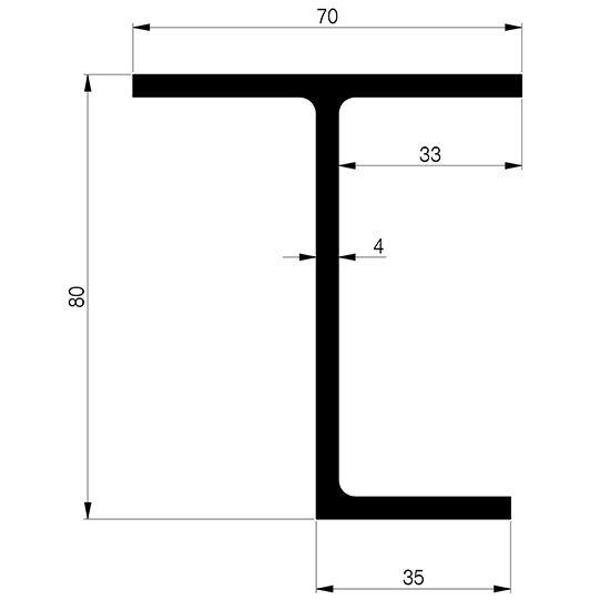 Aluminium subframe profile 80 mm, anodized