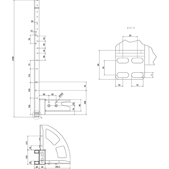 Corner pillar with fixing corner, 2850 mm, rear left