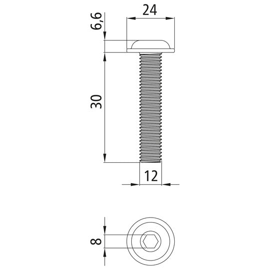 Pan head screw w. flange, M12x30, F10.9, similar to ISO7380