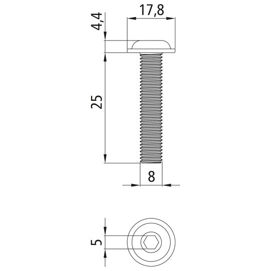 Pan head screw w. flange, M8x25, F10.9, similar to ISO7380