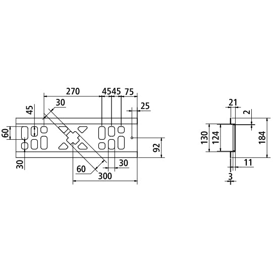 Multi-X floor lashing rail, raw steel, 24 mm (21+3), 2400 mm