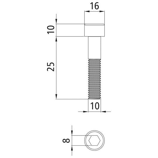 Hexagon socket screw, galvanized steel, M10 x 25 - 8.8, DIN 912