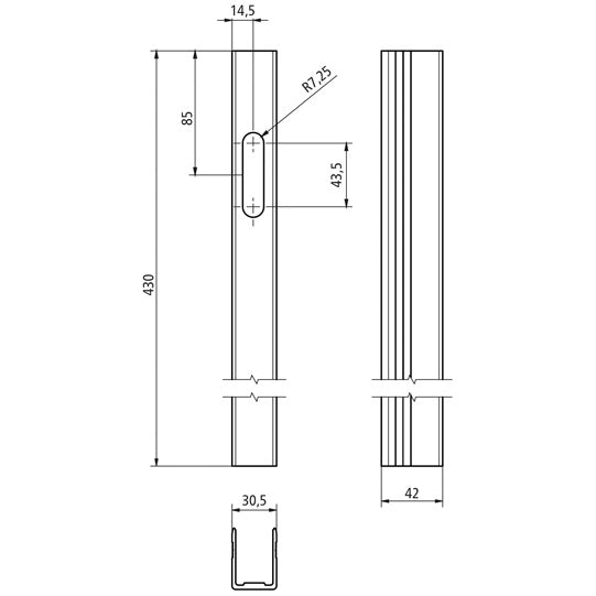 621044, 430mm, left, anodized, slotted hole for 101101198