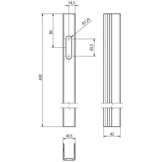 621044, 430mm, right, anodized, slotted hole for 101101198