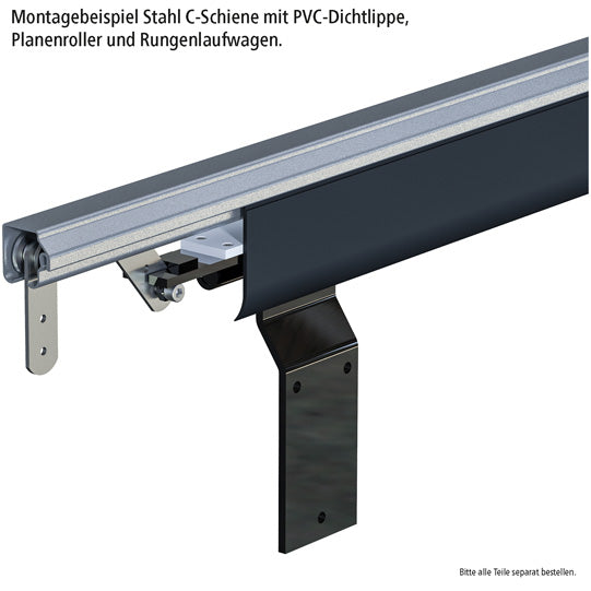 Steel C-track, 7800 mm, mtg. f. PVC sealing lip, galvanised