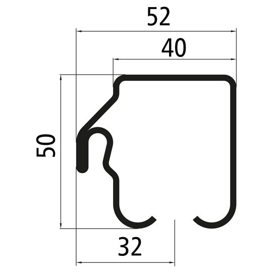 Teräksinen C-kisko, 7800 mm, liitos PVC-tiivistehuulelle, sinkitty