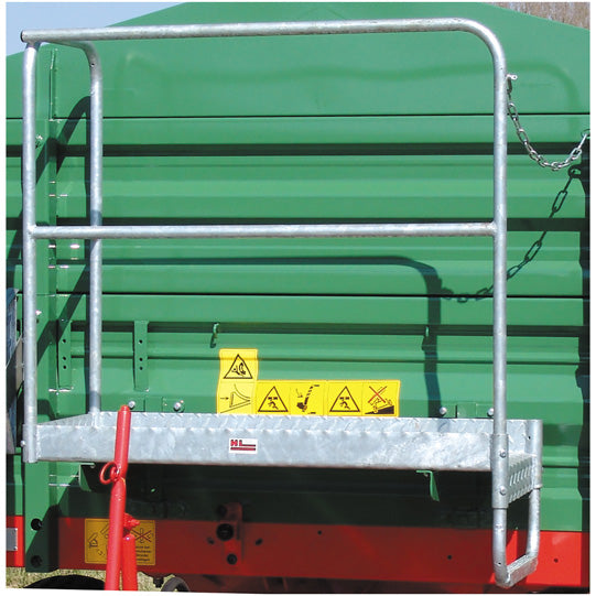 Work platform with welded railing