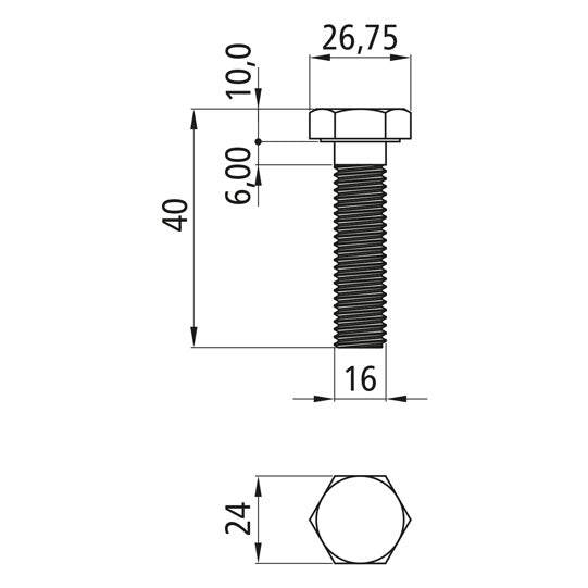 Hexagon head screws with thread to head, galvanized, M 16 x 40