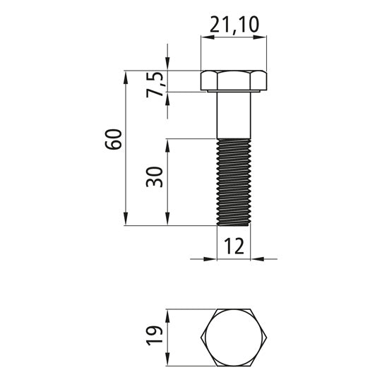 Sexkantsskruvar med skaft, förzinkade, M 12 x 60