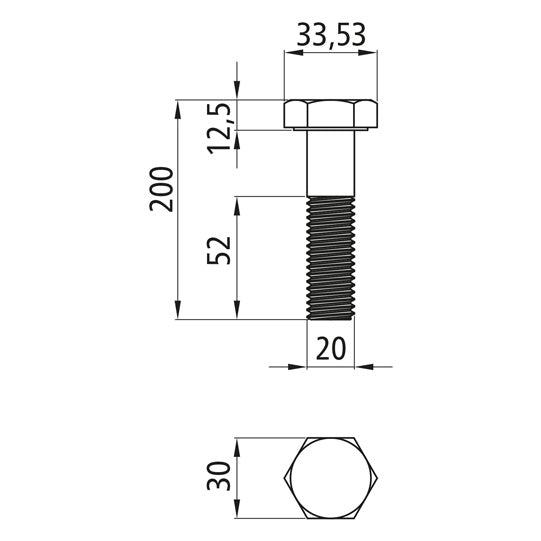 Hexagon head screws with shank, blank, M 20 x 200
