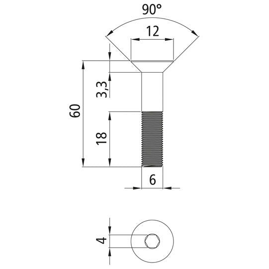 Försänkt skruv, insex, förzinkad, M6 × 60 - 8,8, I