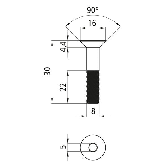 Countersunk screw hexagon socket, A2, SS, M12×30-8.8, ISO 10642