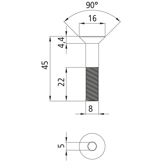 Countersunk screw, hexagon socket, M8 × 45 - 8.8, ISO 10642
