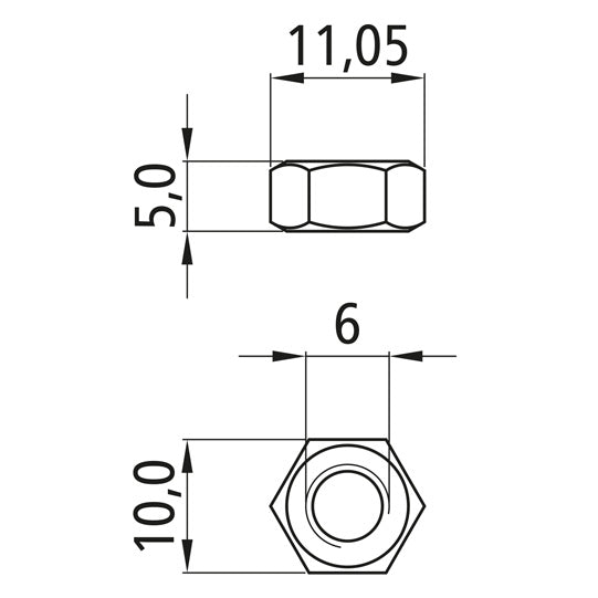 Sexkantsmutter, galvaniserad, M6